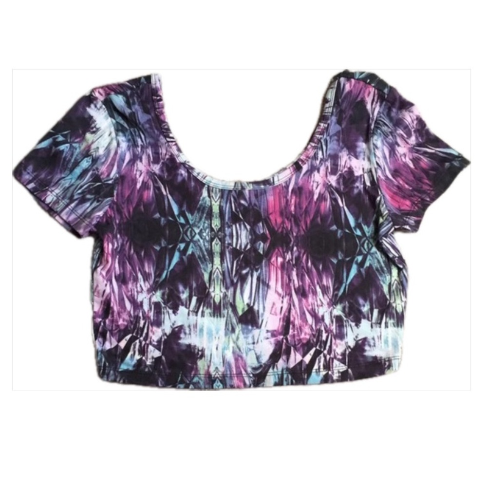 🆕 Purple Diamond / Jewel Print Fitted Crop Top